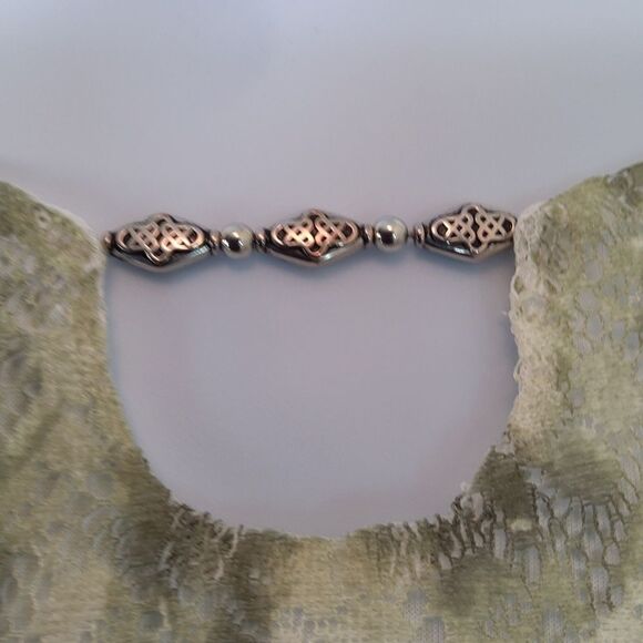 Alfred Dunner printed 3/4 lace sleeve studded blouse - Picture 6 of 14